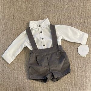 Edgehill Collection White and Gray Kids One Piece Button Down Suspenders